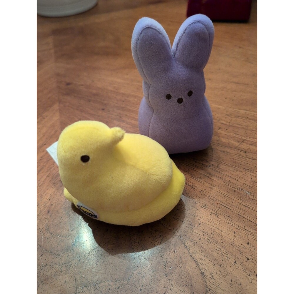 Vtg 2005 Peeps Racer Plush Set - Yellow Chick & Purple Bunny Pull Back Toys
